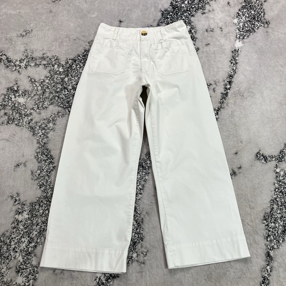 Quince Womens Size 6 White Organic Stretch Cotton Cropped Wide Leg Chino
